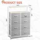 WLIVE Fabric Dresser for Bedroom with Open Shelves, Tall Dresser with 8 Drawers, Storage Tower with Fabric Bins, Chest of Drawers for Closet, Living Room, Hallway, Light Gray, Large
