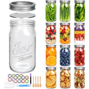 Accguan 32oz Mason Jars with Lids, Wide Mouth Mason Jars,Food Storage Container Excellent Choice for Honey,Drinking,Spice Jars,Canned Goods,DIY Projects,Jam,Wedding Favors,Canning Jars set of 12Pack