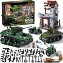 WW2 Army Tank Toys Building Sets Compatible with Lego (1452 Pieces), Includes US Sherman & Stuart Tanks, War-Torn Building, Many Military Weapons & More, Gift Ideals for Military Fans, Kids & Adults