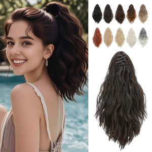 LeadWave Short Ponytail Extension Claw Clip In Dark Brown, Curly Wavy Hair For Women 12 Inch Hair Piece Faux Fake Mini Grab Clip In Pony Tails Hairpieces Fluffy Synthetic Soft No Damage
