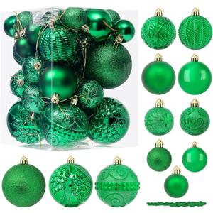 41PCS Green Christmas Ornaments Set - Shatterproof Christmas Tree Ornaments with Icicle for Holiday Party - Vintage Xmas Decorations in 4 Sizes