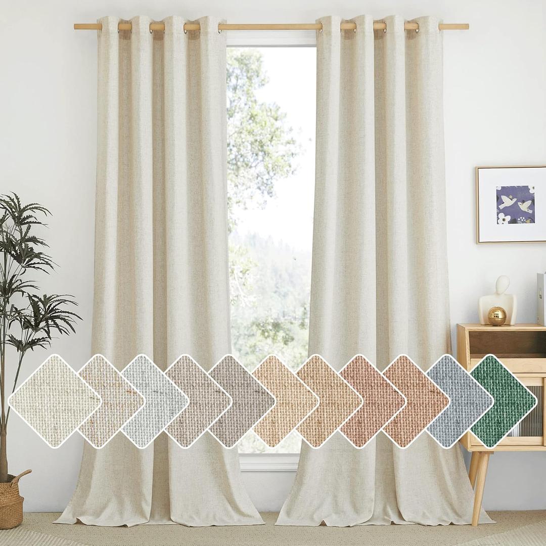 NICETOWN Natural Linen Curtains 84 Inch Long 2 Panels Set, Grommet Top Thick Linen Burlap Semi Sheer Vertical Drapes Privacy Assured with Light Filtering for Bedroom/Living Room, W55 x L84