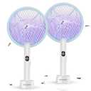 Nymrix Electric Fly Swatter Racket, 2 in 1 Mosquito Bug Zapper 4100V Handheld Mosquito Killer with 1800 mAh Rechargeable Battery, Purple Light Stand 3-Layer Safety Mesh for Indoor Outdoor Blue Two-Pack