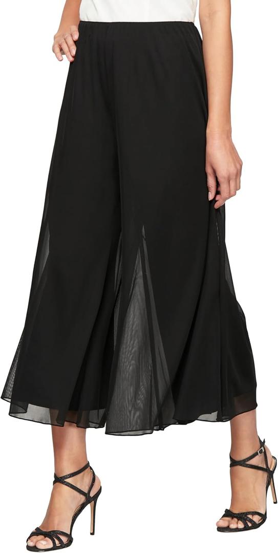 Alex Evenings Womens Wide Leg Chiffon Dress Pant for Mother of The Bride, Elegant Party Outfit (Petite and Regular Sizes) (Large, Black Mesh Cropped)