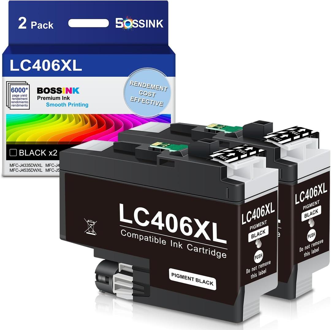 LC406XL Black Ink Cartridges - XL High Yield Compatible for Brother LC406BK LC406XLBK LC406 Black Ink Work with MFC-J4345DW MFC-J4535DW MFC-J5855DW MFC-J5955DW MFC-J6555DW Printer (2-Pack)