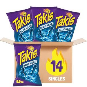 Takis Blue Heat Rolled Tortilla Chips, Hot Chili Pepper Flavored, Multipack Box with 14 Bags of 9.9 Ounces, BB Date 03/2026