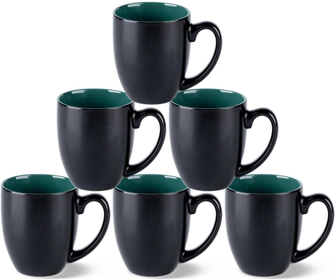 GBhome 12oz Coffee Mugs Set of 6, Large Ceramic Coffee Mugs for Man, Woman, Dad, Mom, Modern Coffee Mugs Set with handle for Tea/Latte/Cappuccino/Milk/Cocoa. Dishwasher&Microwave Safe,Green