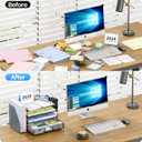 OPNICE Desk Organizer, 4-Tier Desktop File Organizer with Drawer and 2 Pen Holders, Office Desk Accessories, File Sorters, Workspace Organizers for Office Supplies(Black)