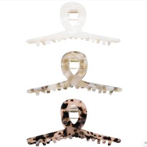 Hair Clips Cellulose Acetate Jaw Clip, 4.1 Inch Celluloid French Design Hair Barrette Tortoise-Shell Claw Hair Accessories for Long Thick Hair Grip Leopard Print Clamps for Women Ladies (3 Pack)