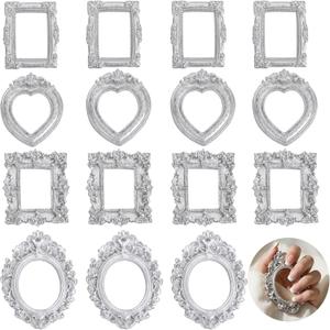 16Pcs Mini Picture Frames, Antique Tiny Silver Frames for Jewelry Display, Vintage Mini Museum Frames for DIY Photo Crafts Wedding Party Decor