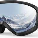 Ski Goggles, OTG 100% UV Protection Anti Fog Snowboard/Ski Goggles for Men, Women & Youth (Black Frame Silver Lens Vlt10%-18%)