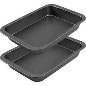 Tiawudi Cake Pan, Nonstick Baking Pan for Cake, Bread, Brownie or Lasagna, Heavy Duty Baking Dish with Diamond Texture Pattern and Wide Grips, Set of 2 (Gray)
