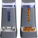 Cat Food Dispenser and Cat Water Dispenser Set with Stainless Steel Bowls Gravity Dog Feeder for Small Medium Big Cat Dog Pet Puppy Kitten, 1 Gallon x 2