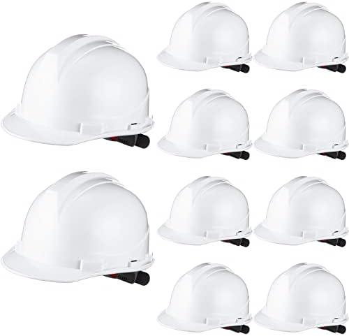 Leumoi 10 Pcs Suspension Hard Hat, Construction Hard Hat for Safety, Ratchet Cap Style with Self Adjusting Crown Straps for Man Woman