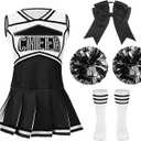 TOONRAIN Children's Classic Cheerleading Costume Set of 5- Soft, Breathable, Comfortable (Black)