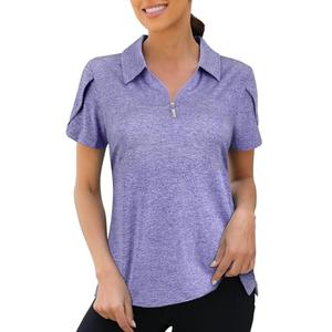Viracy Golf Tops Women, 1/4 Zipper Polo Golf Shirts Dry Fit Breathable Lightweight Moisture Wicking Summer Exercise Yoga Golfing Gym Outfits for Retirees,Purple-Large