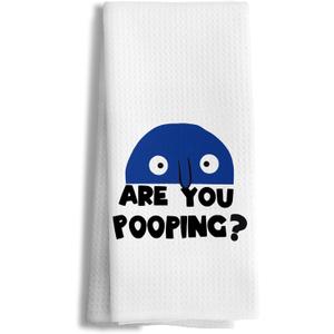 Funny Bathroom Hand Towels Decorative, Funny Bathroom Decor, are You Pooping Trendy Retro Blue Hand Towels for Washroom Restroom Toilet, 16x24 Inch