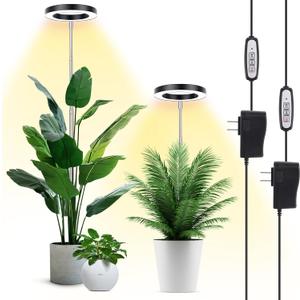 LBW Grow Lights for Large Indoor Plants, 144 LEDs Full Spectrum Plant Light, Growing Lamp with 4 Dimmable Levels, 4/8/12H Timer, 59in Height Adjustable, Halo Plant Lamp for Tall Plants, Black, 2 Pack