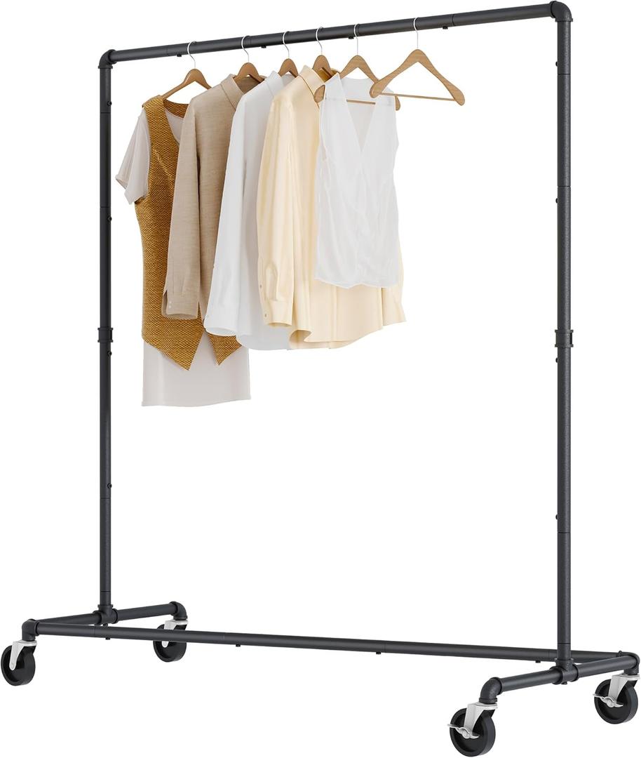 Tajsoon Rolling Clothing Racks For Hanging Clothes Z Rack Hold 230LBS Industrial Clothing Rack with Wheels Lockable, Heavy Duty Garment Rack Clothes Hanging for Storage and Organization, Black (1 Pack)