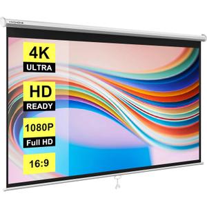 VIVOHOME Projector Screen Pull Down, 16:9 100 Inch Retractable Projection Screen, HD 4K Manual Pull Movie Screen for Home Theater, Cinema, Office (87x49 Inch White)