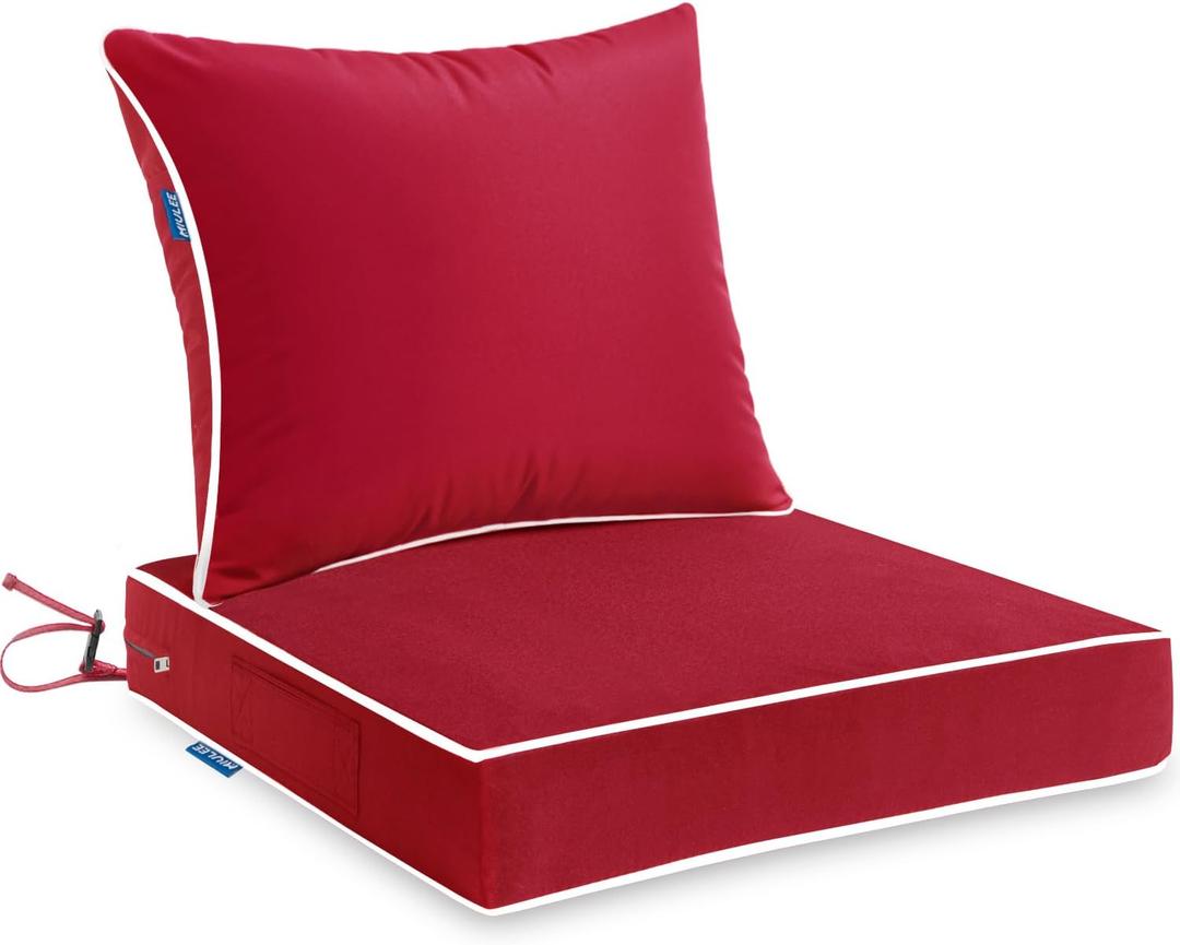 MIULEE Outdoor Seat Cushion Set Red 22 x 22 x 3 Inch Waterproof & Fade Resistant Deep Seat and Back Patio Furniture Cushions with Handle and Adjustable Straps Cushions for Chair Couch