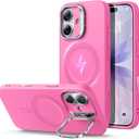ESR Silicone Case for iPhone 17, Built-in Camera Stash Stand Compatible with MagSafe, Military-Grade Drop Protection Magnetic Phone Case for iPhone 17, Cloud Series, Rosy Pink