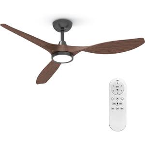 Roomratv Ceiling Fans with Lights and Remote, Ceiling Fan 52 Inch Woodgrain Color Quiet DC Motor 3 CCT Memory Modern Large Airflow Noiseless Reversible 6 Speeds 3 Timers Indoor for Farmhouse (Dark-Woodgrain)