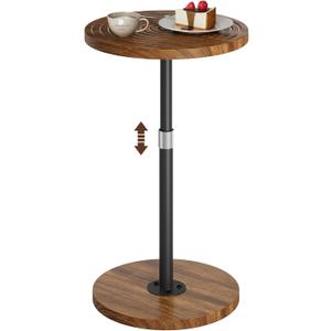 Round Side Table, Adjustable-Height Small Drink Table, Pedestal Martini Stand, Weighted Base Cocktail Table Accent Nightstand for Living Room, Bedroom, Bathroom, Office, Walnut