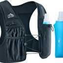 Running Vest for Women Men, USA Original Patent, Adjustable Chest Straps Running Hydration Vest with 500ml Soft Flask, Lightweight Reflective Hydration Backpack for Hiking Marathon (Black, M/L)
