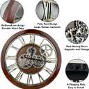 The B-Style Large Wall Clock 24 inch Moving Gear Wall Clock Oversized Vintage Farmhouse Wall Clocks for Living Room Decor Rustic Industrial Wood Clock (Black walunt Wood and Bronze)