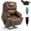 RHHVVR Oversized Power Lift Recliner Chair for Big and Tall 400 LBS, 25" Large Electric Recliner Chair with Massage and Heating, 180° Lay Flat Zero Gravity Recliner Sofa, Leather, Coffee Brown