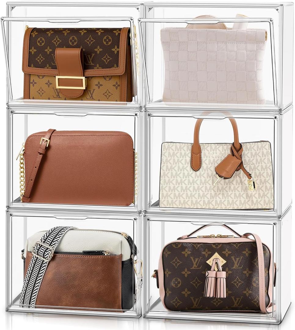 1 Pack Size 14 Acrylic Boot Shoe Box, X-Large Handbag Organizer Clear Storage Bins with Magnetic Lid Acrylic Display Case for Shoes, Book, Cosmetic, Figures, Collectibles, Purse