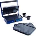 Blue Diamond Ceramic Nonstick, Electric Contact Sizzle Griddle with Grill and Waffle Plates, Open Flat Design, Dishwasher Safe Removable Plates, Adjustable Temperature Control, PFAS-Free, Blue