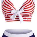 DRESSFO Women's Bikini Set American Flag Halter Two Piece High Waisted Swimsuit Stripe Vintage Tummy Control Bathing Suit (XX-Large, Red)
