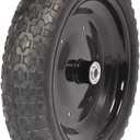 Universal Fit 00265 Flat-Free 14.5" Tire and Wheel Assembly, Centered Hub, Ball Bearings, Adapter Kit Included, Replacement for Wheelbarrows and Carts, Easy Install Assembly