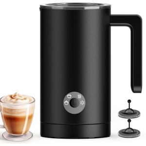 Milk Frother Electric, 4-in-1 Milk Frother and Steamer for Latte, Cappuccino, Hot & Cold Milk Froth Maker, Automatic Milk Steamer and Frother, Quiet One-Touch Operation, Easy to Clean (Dark Black)