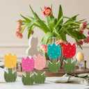 5 Pcs Retro Spring Tulip Wooden Table Sign Rustic Farmhouse Tulip Tabletop Centerpiece Colorful Flower Blocks Tiered Tray Decoration for Home Party Office Mantel Decor