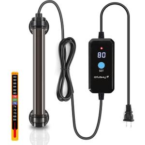 Orlushy 25W Submersible Mini Fish Tank Heater, Adjustable Aquarium Heater with Digital Display External Controller, Overheat Protection and Free Thermometer for 1-5 Gallon Freshwater & Saltwater Tank
