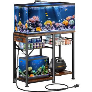 20-29 Gallon Aquarium Stand with 6 ft Power Strip, 5-Tier Metal Frame Fish Tank Stand 20 Gallon Fish Tank Stand 31.5" L*15.75" W Tabletop 400lbs Capacity (Vintage Brown, 20-29 Gallon)