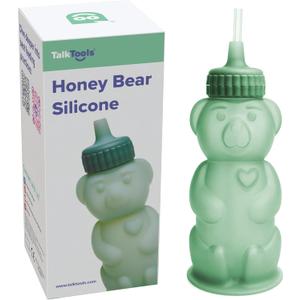 TalkTools Honey Bear Silicone Straw Cup, Dishwasher Safe Baby Drinking Bottle, Premium Food-Grade Material, Honeybear Sippy Cup for Ages 4+ Months, Kids and Toddlers (Single 8oz) (Sage)