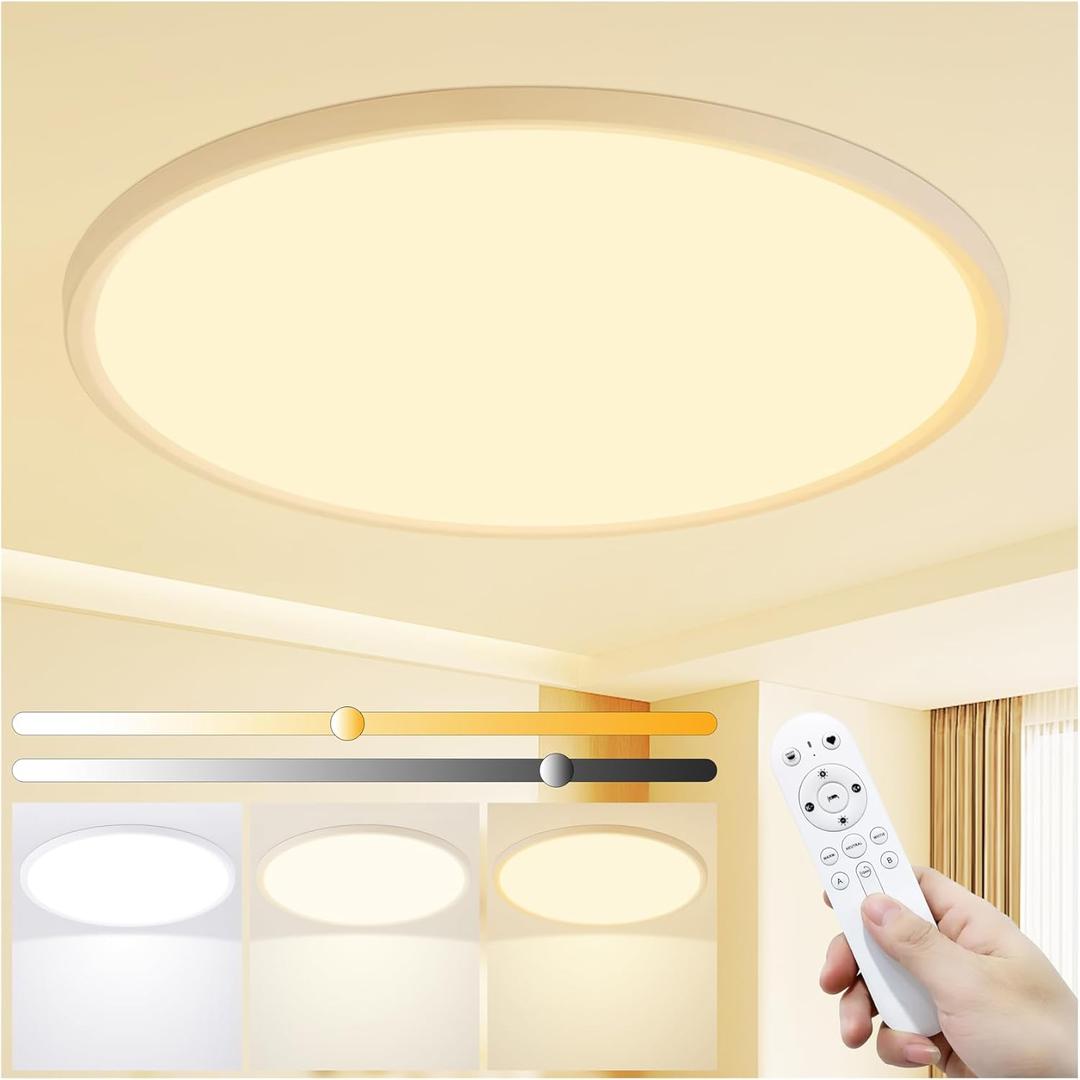 20 Inch LED Flush Mount Ceiling Light,48W Ultra-Thin Modern Round Light Fixture with Remote,Dimmable 3000K-6000K,White,4800LM,Memory & Night Light Mode for Bedroom, Kitchen,Living Room