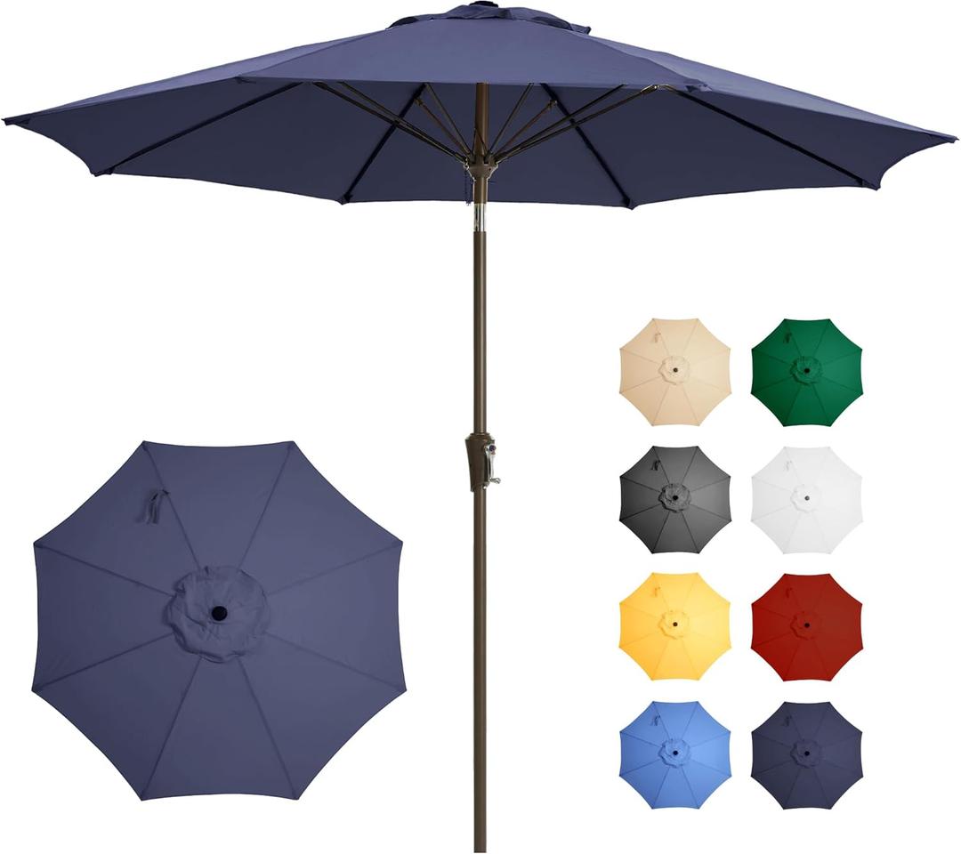 Ayge 9FT Large Outdoor Patio Umbrella Market Table Umbrella-UV Resistant, Easy Push Button Tilt and Crank, 8 Sturdy Fiberglass Ribs Heavy-Duty Pool Umbrella for Deck, Backyard,Garden,Navy