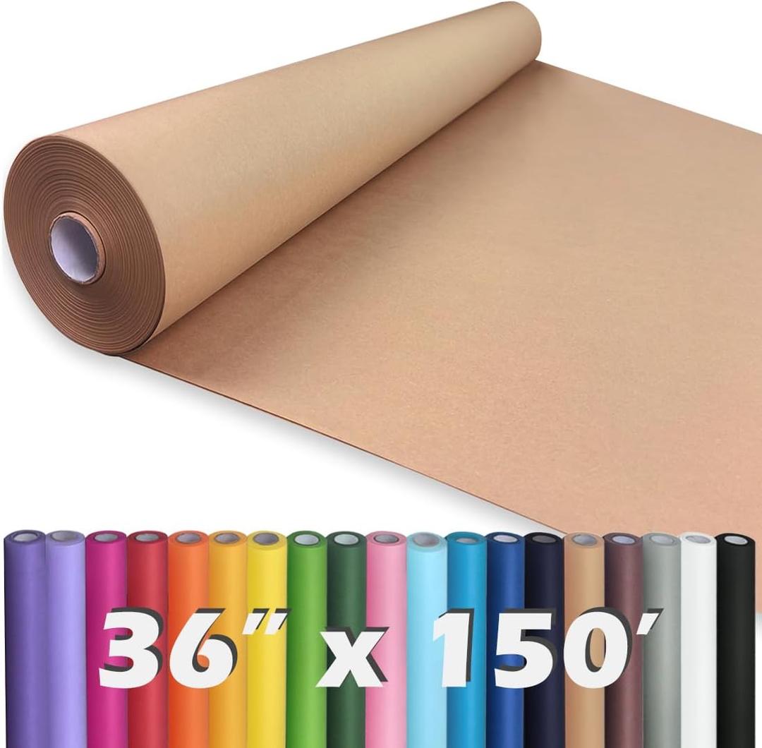 PerkHomy Brown Kraft Paper Roll 36" x 1,800" (150') for Gift Wrapping Bouquet Flower Art Painting Craft Writing Packaging Shipping 80GSM 55LB (Brown, 36" x 150')