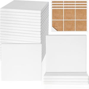 Ceramic Tiles for Crafts, GOH DODD 24 Pack Unglazed Blank Coasters White Tiles with 24 Cork Backing Pads for Alcohol Ink, Painting, Acrylic Pouring, Art Projects, Square, 4 Inch
