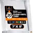 7' x 8' Clear Vinyl Tarp - Super Heavy Duty 20 Mil Transparent Waterproof PVC Tarpaulin with Brass Grommets - for Patio Enclosure, Camping, Outdoor Tent Cover, Porch Canopy - by Xpose Safety