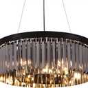 Wellmet Crystal Chandeliers for Dining Room Light Fixture, 6 Lights Farmhouse Chandelier, Modern Pendant Lights for Living Room, Kitchen Island, Bedroom, entryway, Hallway, Gold Teak, W-21.66 (Smoke Grey)