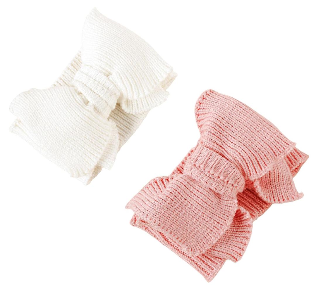 Baby Girl Topknot Headband for Baby Oversized Baby Bow Head Wrap Warm Knitted Hair Band for Toddler Kids (White+Pink)