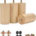 Solid Wood Furniture Legs, 4Pcs Modern Round Wooden Bun Feet Sofa Legs with Threaded M8 Hanger Bolts & Mounting Plate & Screws for Sofa Couch Cabinet Bed(4 inch /10cm,Varnish)