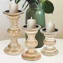 Handcrafted in India, Candle Stands Wooden for Pillar Candles,Rounded Turned Colums, Sustainable Woods, Country Style, Ideal for Reiki, Aromatherapy, Votive Candle Gardens Home décor - 10,8,6 Inch Set of 3 - White Wash