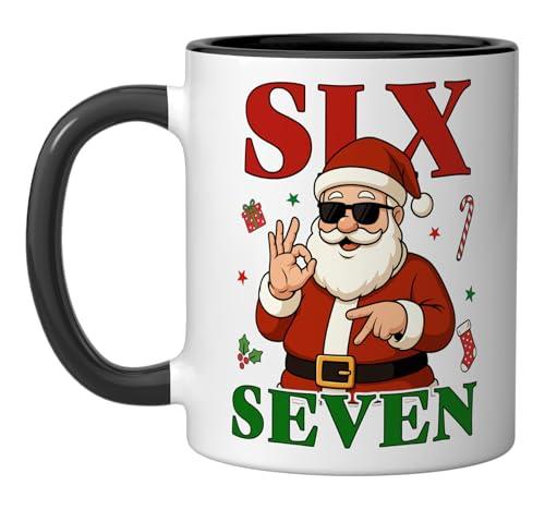 Six Seven Santa Christmas 67 Funny Gen Alpha Meme Ceramic Mug, Black/White